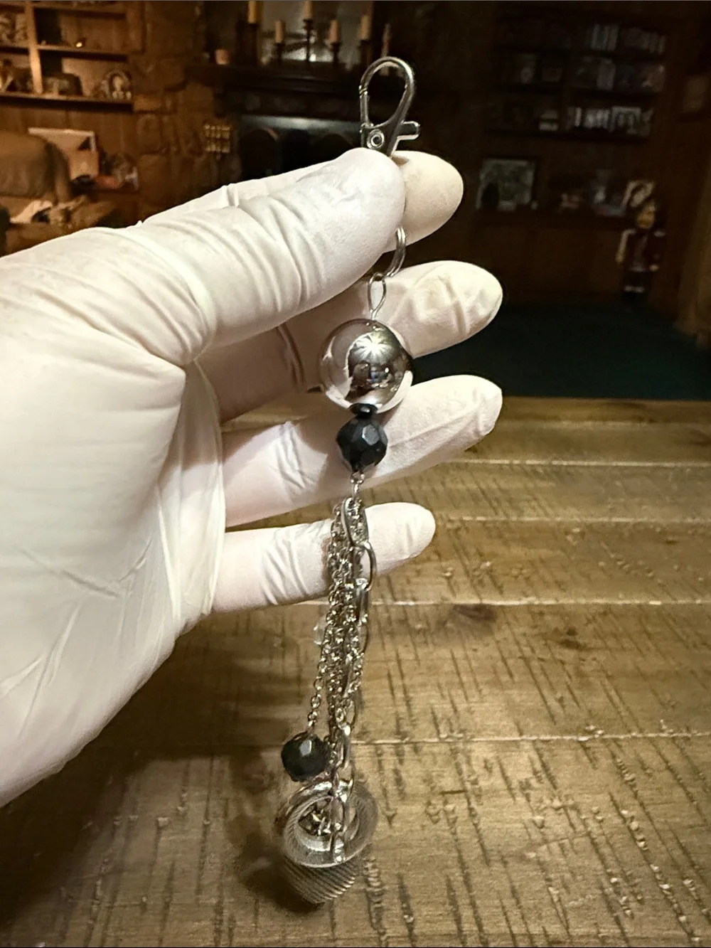Silver and Black Tassel Drop Charm keychain - Picture 2 of 2